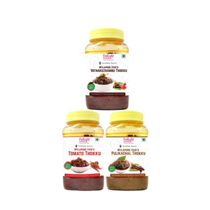 Vathakhozhambhu + Tomato Thokku + Pulikachal Thokku - Delight Foods