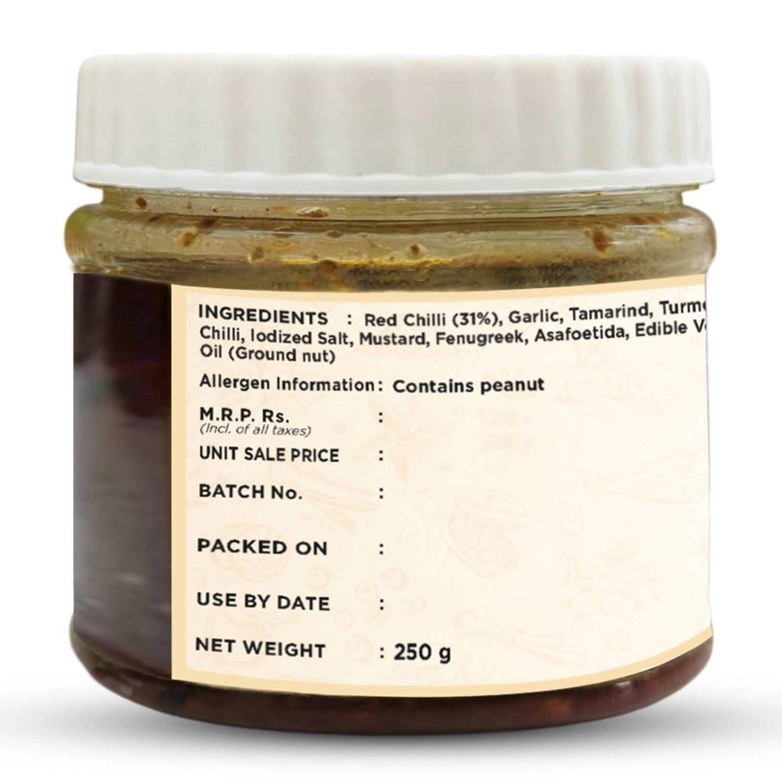 Red Chilli Pickle with ingredients