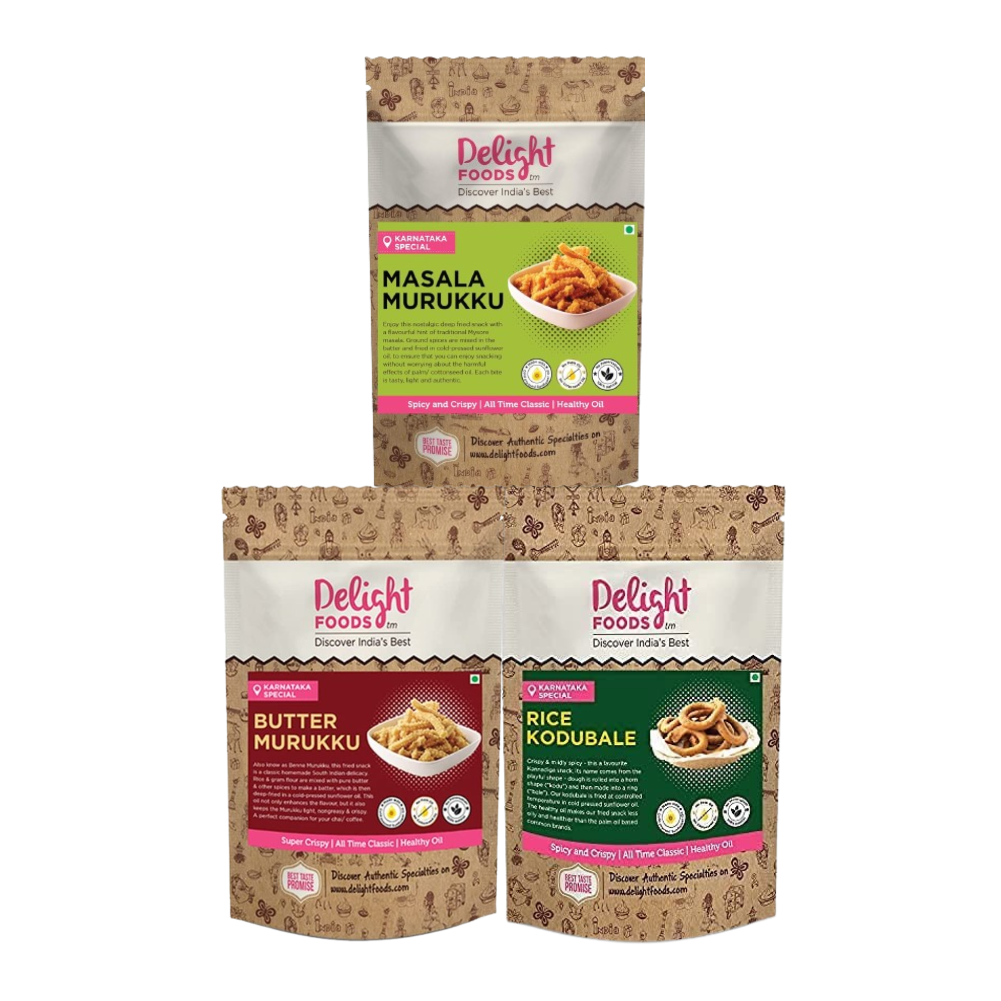 Butter Murukku + Masala Murukku + Rice Kodubale - Delight Foods