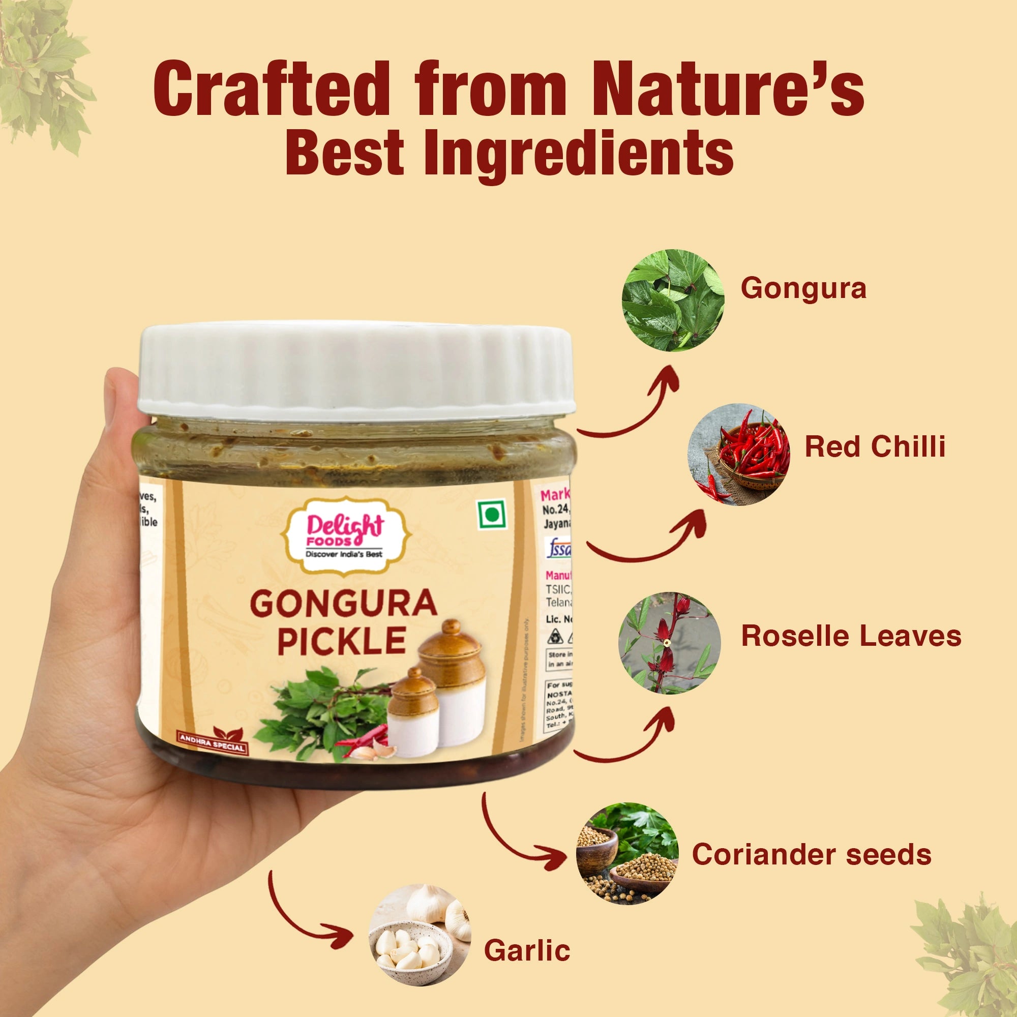 Gongura pickle - ingredients shown with arrow