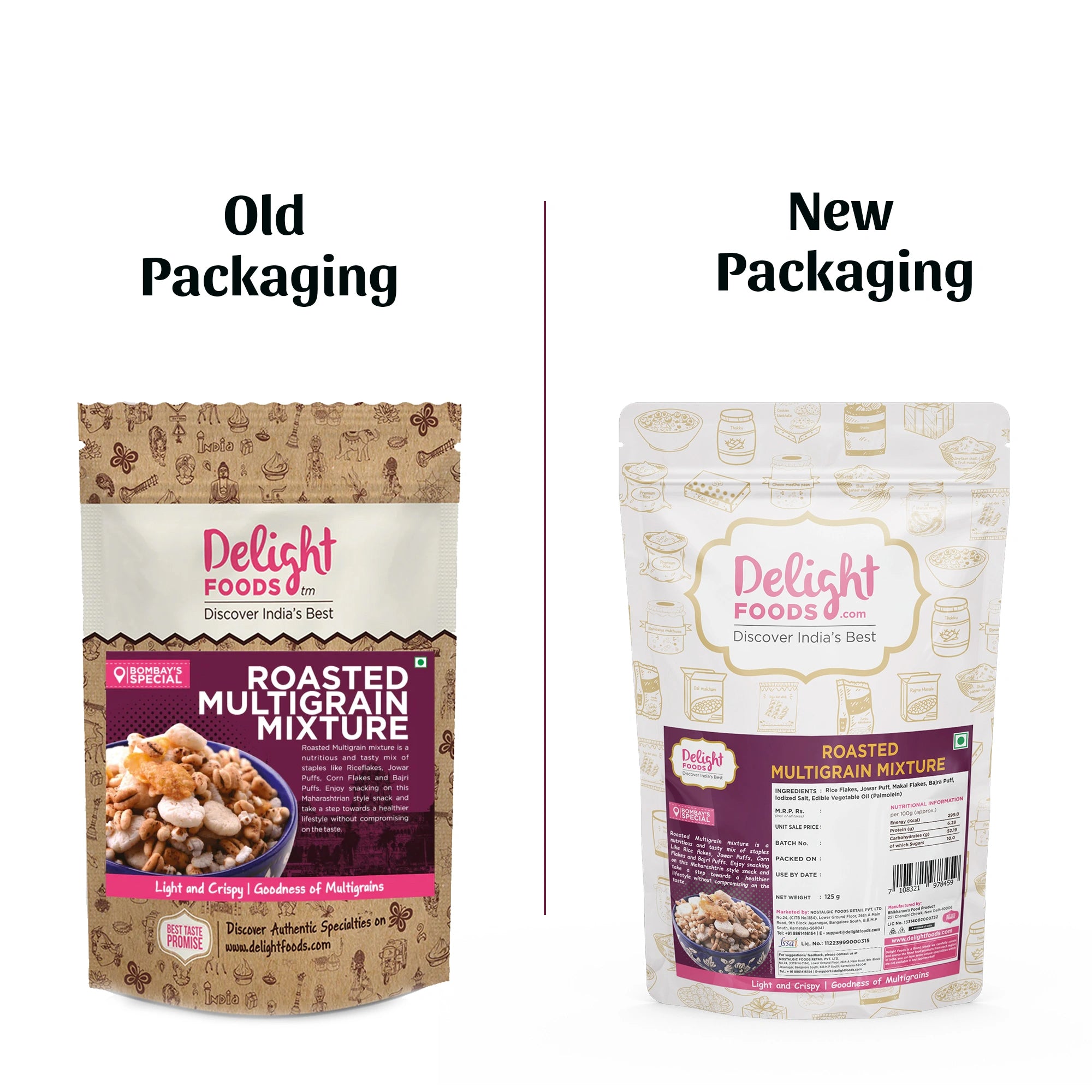Roasted Multigrain Mixture packaging compare with old packaging