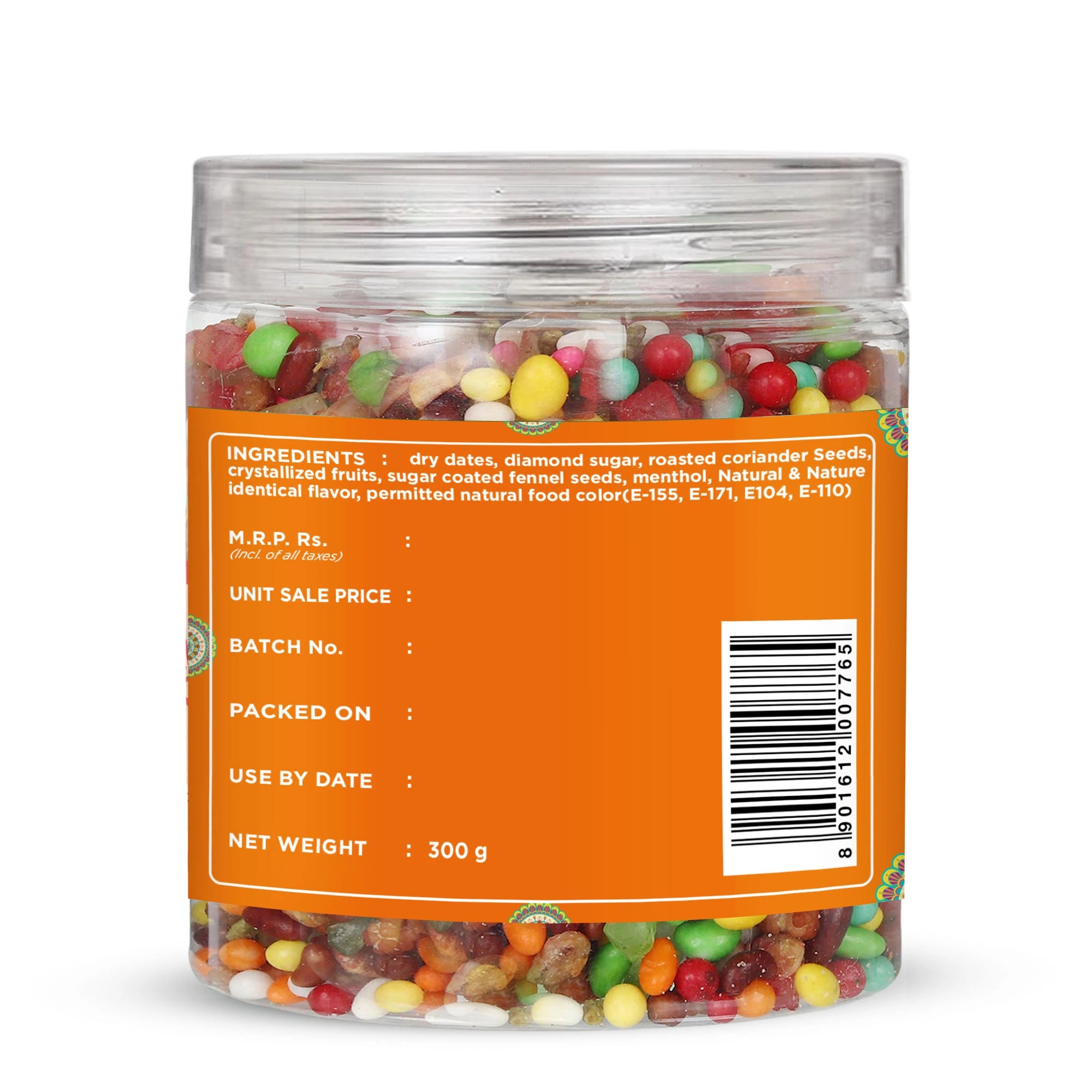 Satrangee mukhwas with ingredients label