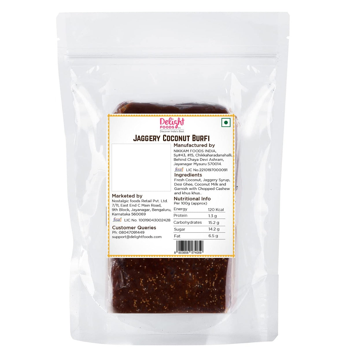 Jaggery Coconut Barfi 325g - Delight Foods