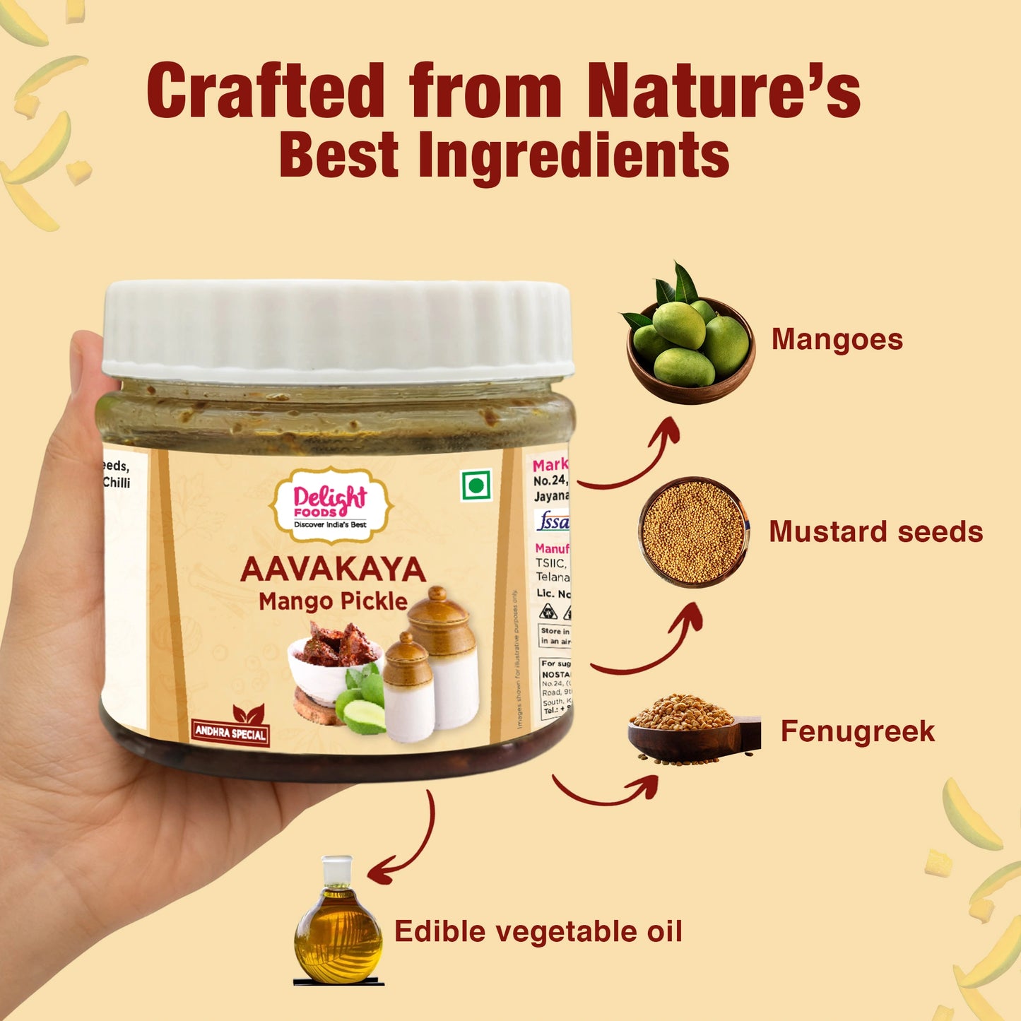 aavakaya mango pickle - arrow showing ingredients