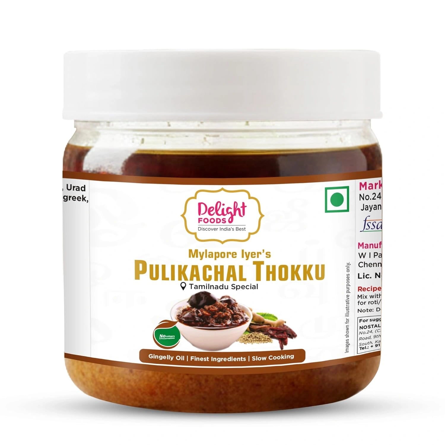 Jar of Delight Foods Pulikachal Thokku on a white background