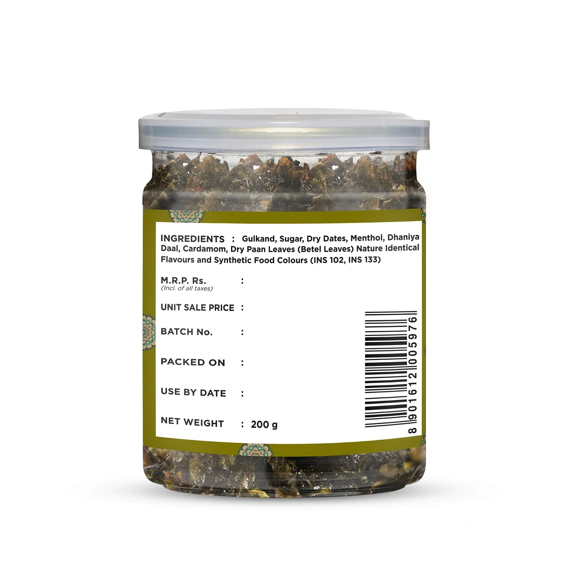 Jar of ingredients with a label on a white background