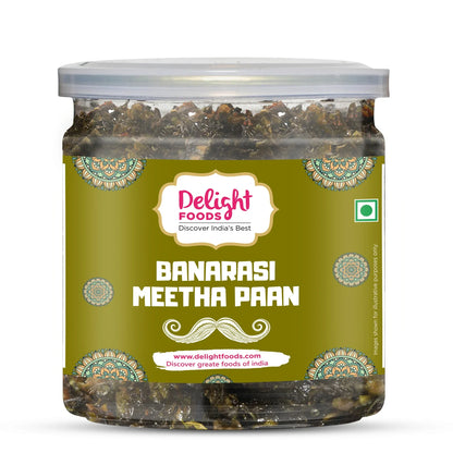 Jar of Banarasi Meetha Paan with Delight Foods label on a white background