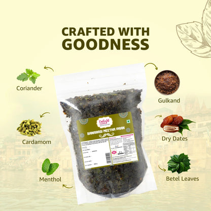 Packaged product with ingredients listed on a beige background