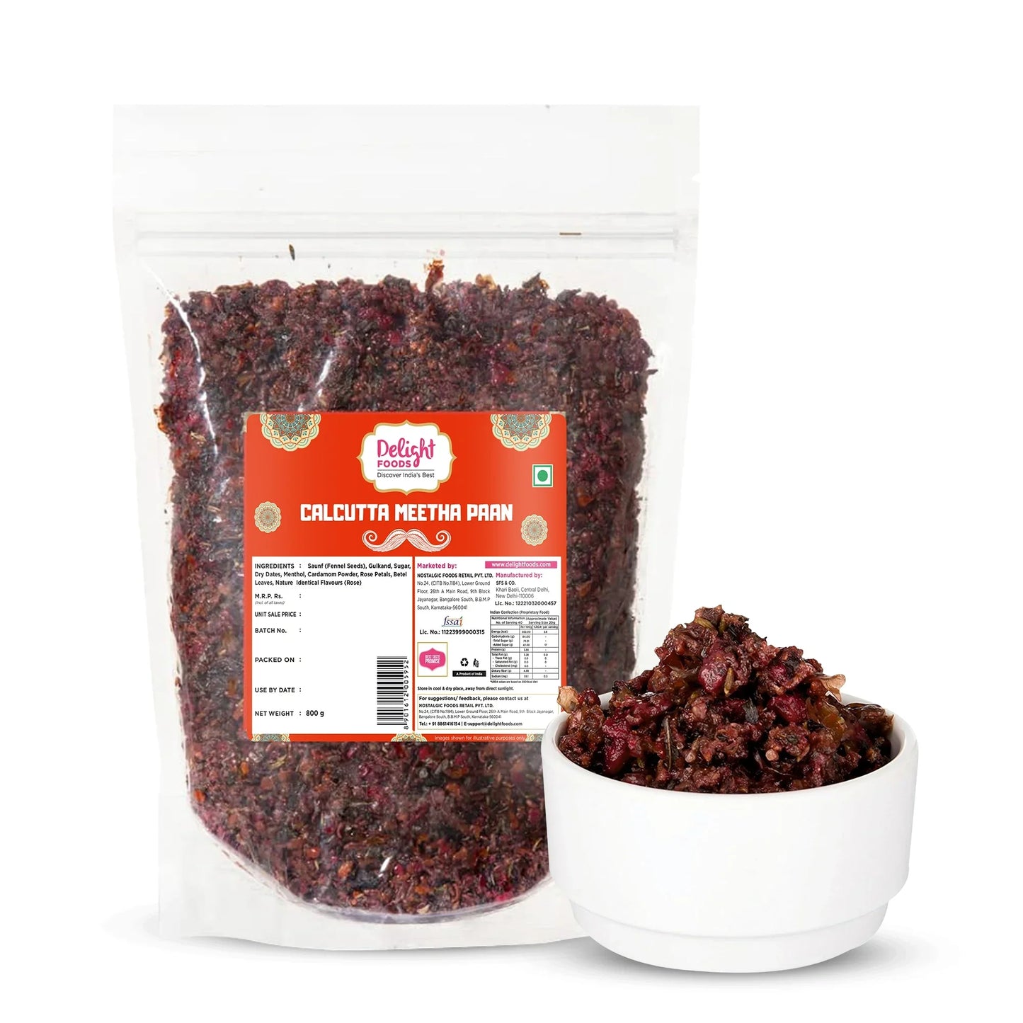 Packaged Calcutta Meetha Pani with a bowl of the product on a white background