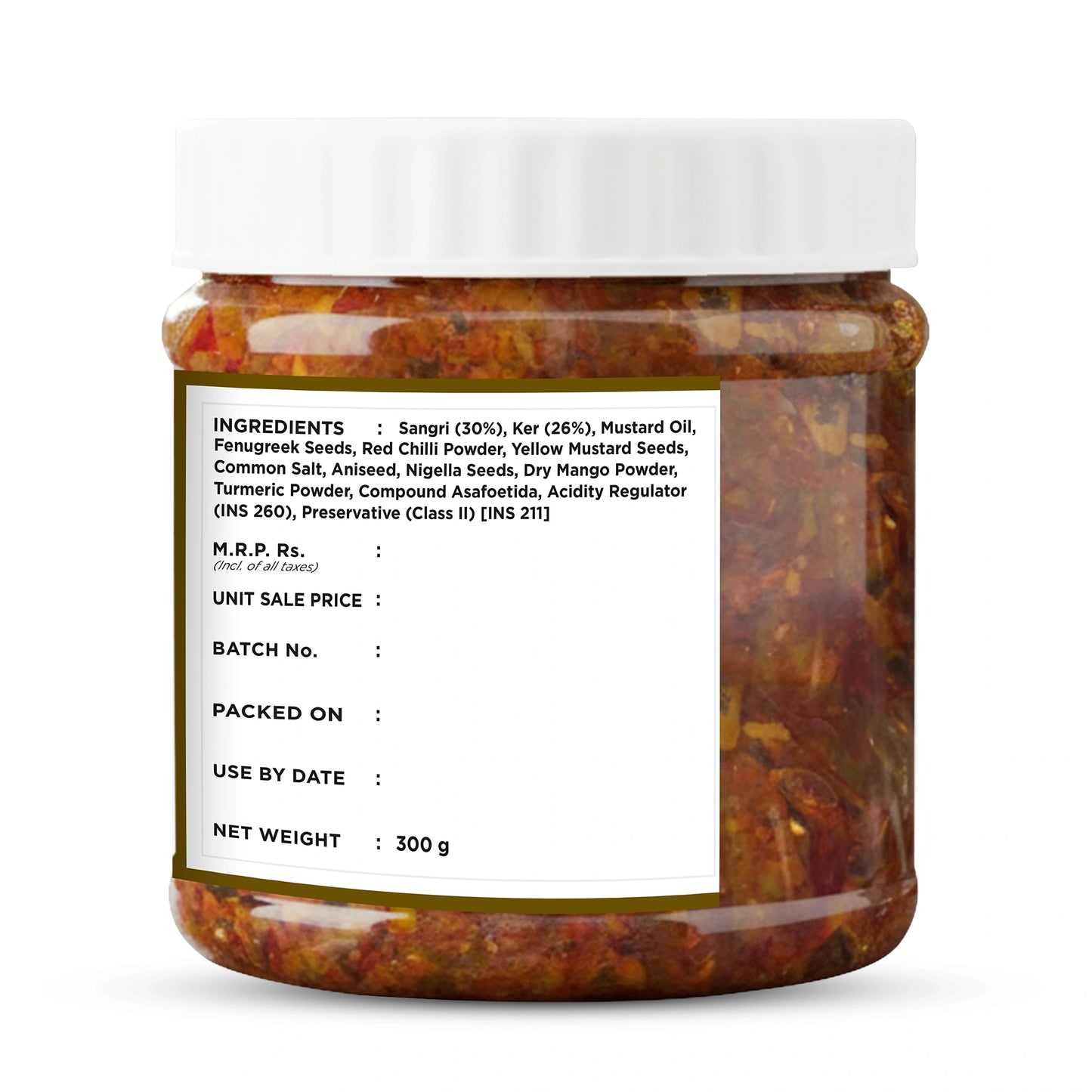 Jar of spice mix with a label showing ingredients and details on a white background