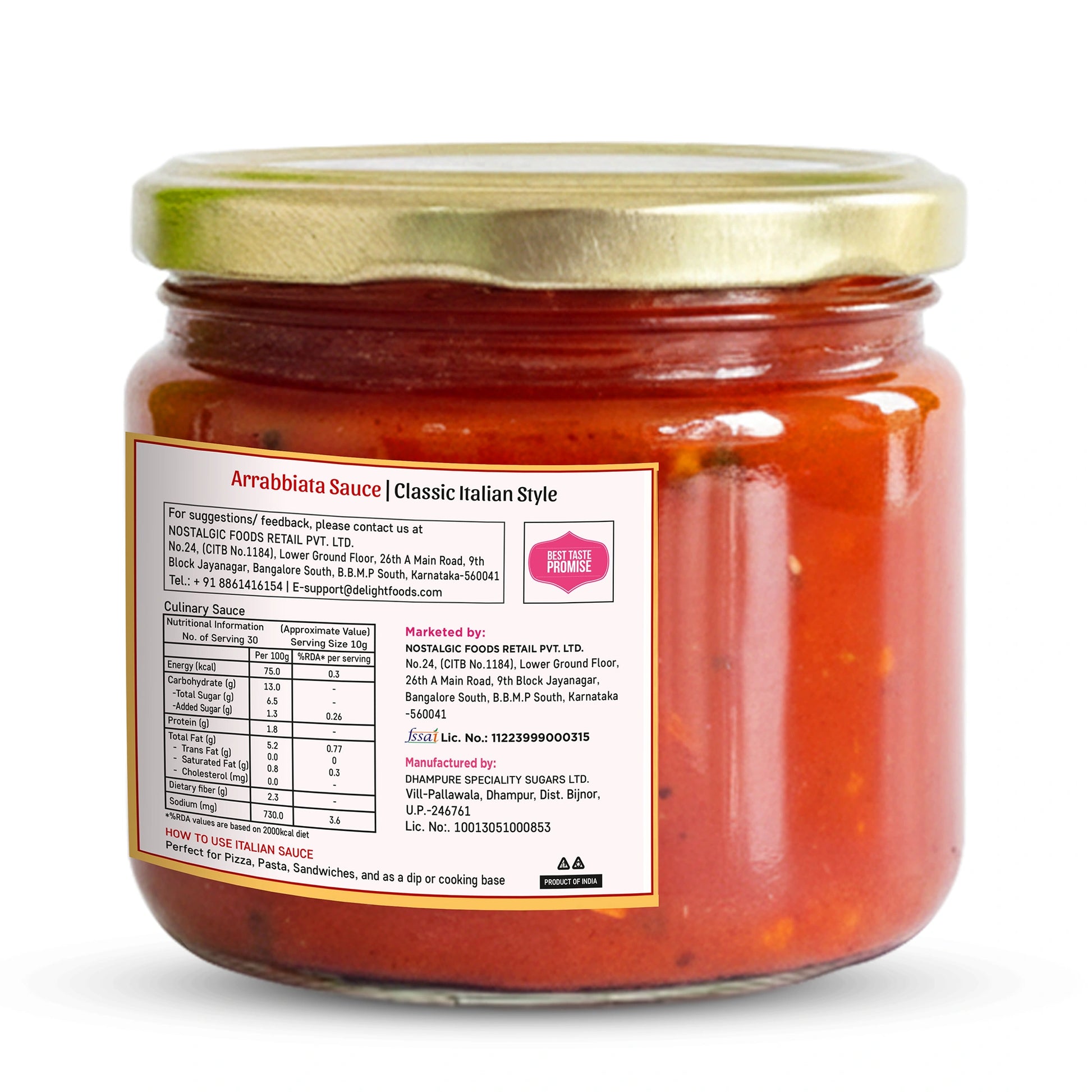 Jar of Arribbta Sauce with label on a white background
