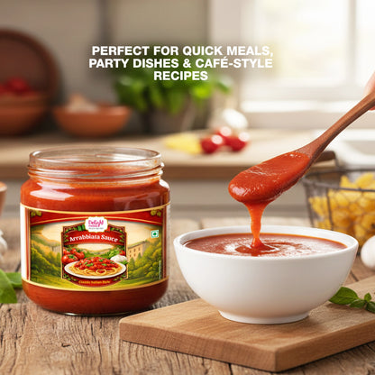 Jar of Delight brand sauce with a spoonful being poured into a bowl on a wooden surface.