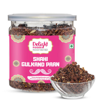 Jar of Shahi Gulkand Paan with a pink label on a white background