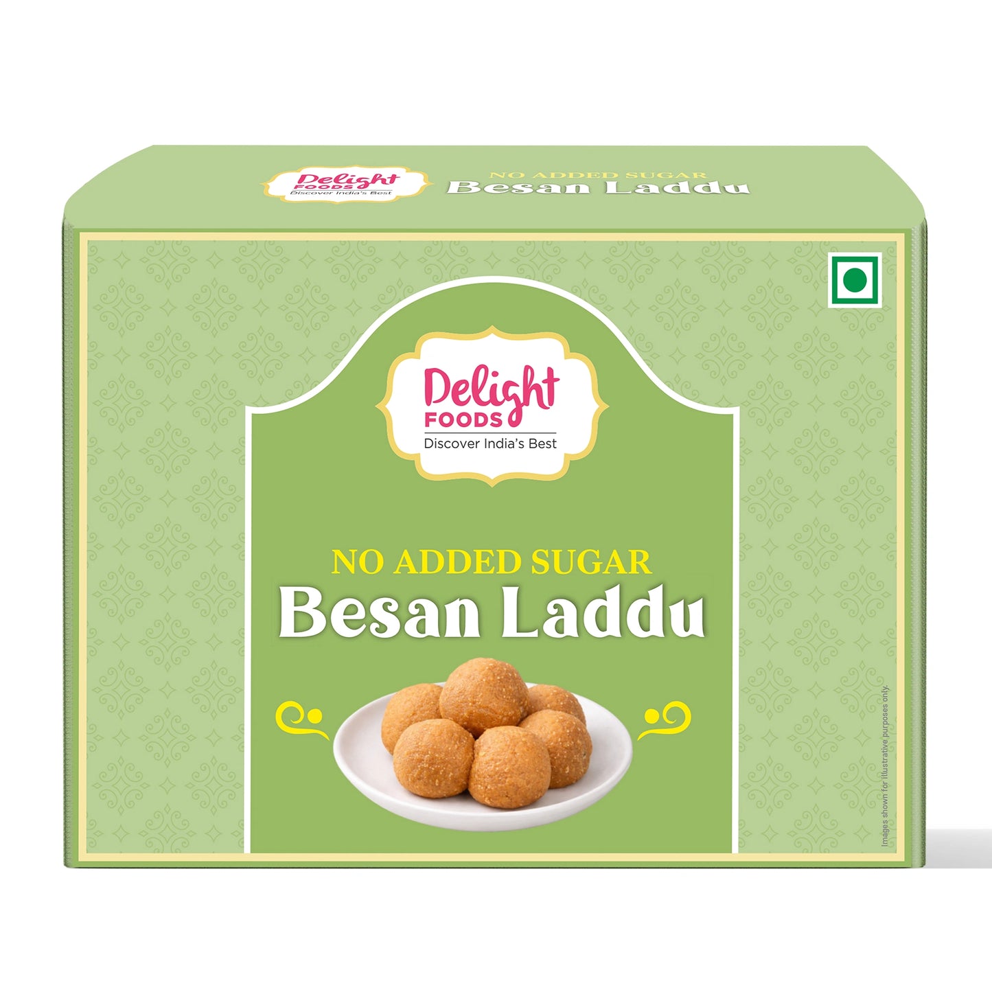 Box of Delight Foods Besan Laddu with a green background