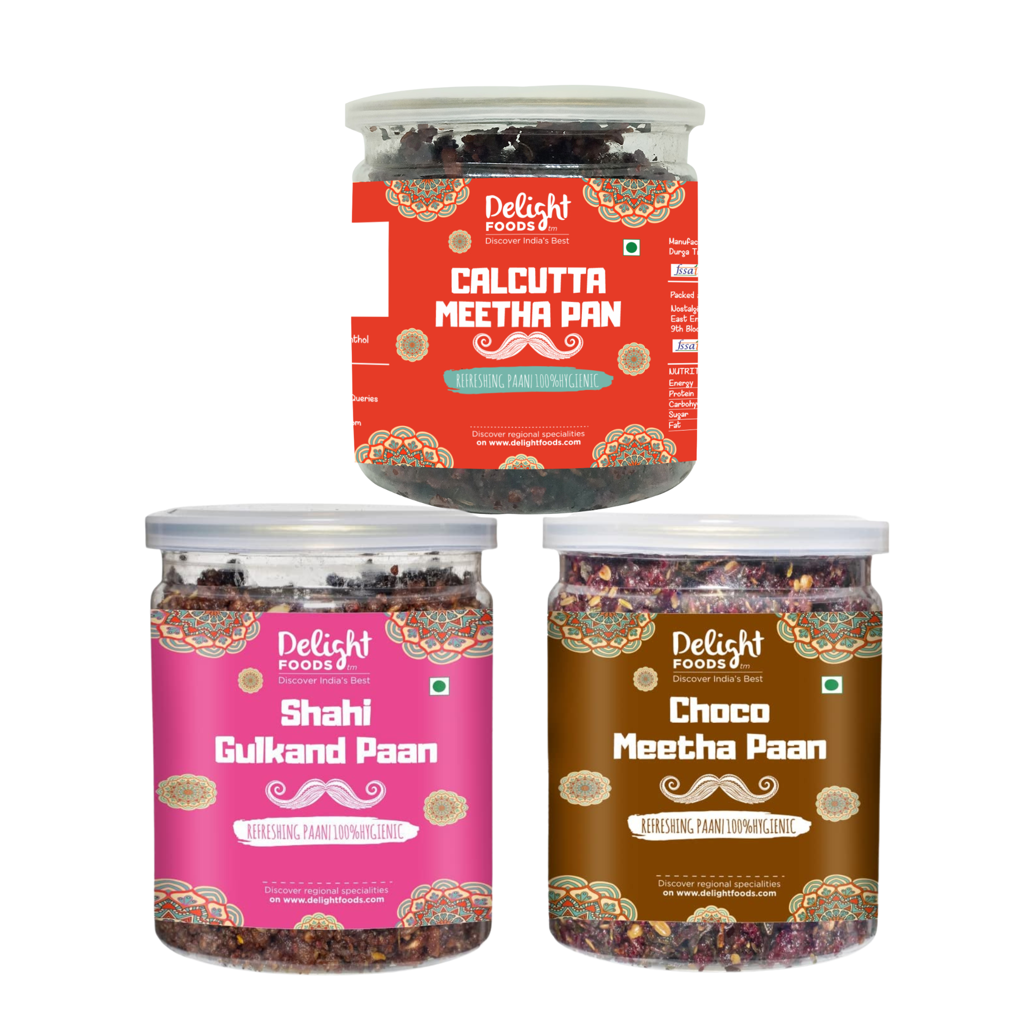 Calcutta Paan 300g + Gulkand Paan 300g + Choco Paan 300g - Delight Foods