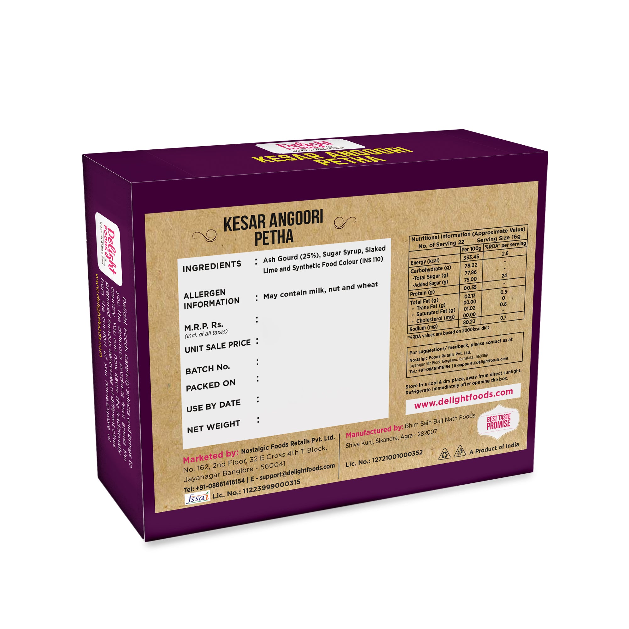 Kesar Angoori Petha 350g - Delight Foods